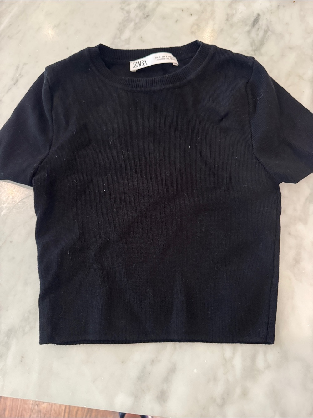 Zara Black Ribbed Short Sleeve Tee